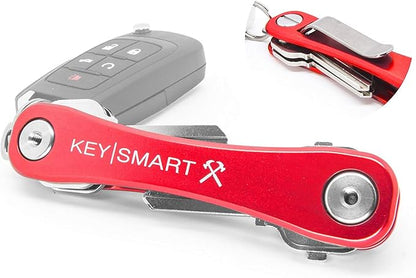 KeySmart Rugged - Multitool Key Holder for Keychain w/Bottle Opener and Pocket Clip, Key Organizer for Key Chain, EDC Keychains, Key Ring for Car Fobs Key Chains, Expandable (Up to 14 Keys, Red)
