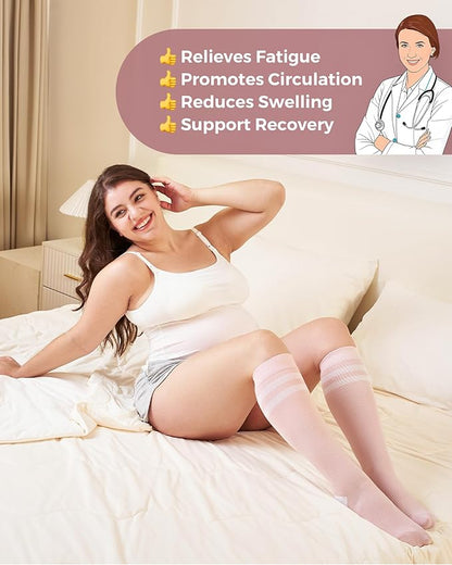 Momcozy Compression Socks for Women Wide Calf, 15-20mmHg Knee High Support Socks for Pregnancy, Nurses, Travel, Flying