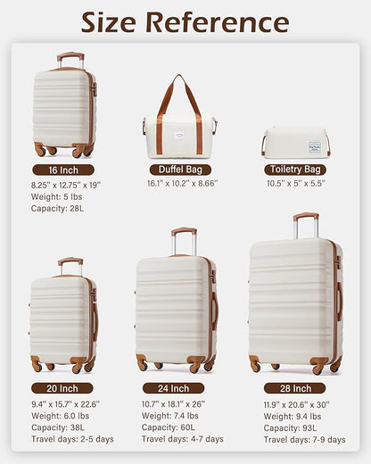 LONG VACATION Carry On Luggage Sets 3 Piece 20 Inch Suitcase Set, ABS+PC Hardshell Lightweight Travel Luggage with Spinner Wheels & YKK Zipper TSA Lock (BEIGE-BROWN, 20 Inch)