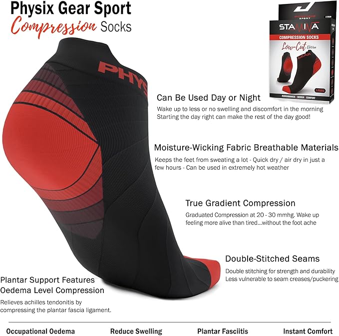 Physix Gear Short Compression Socks for Men & Women - Best Low Compression Socks Women & Men Ankle Socks with Arch Support