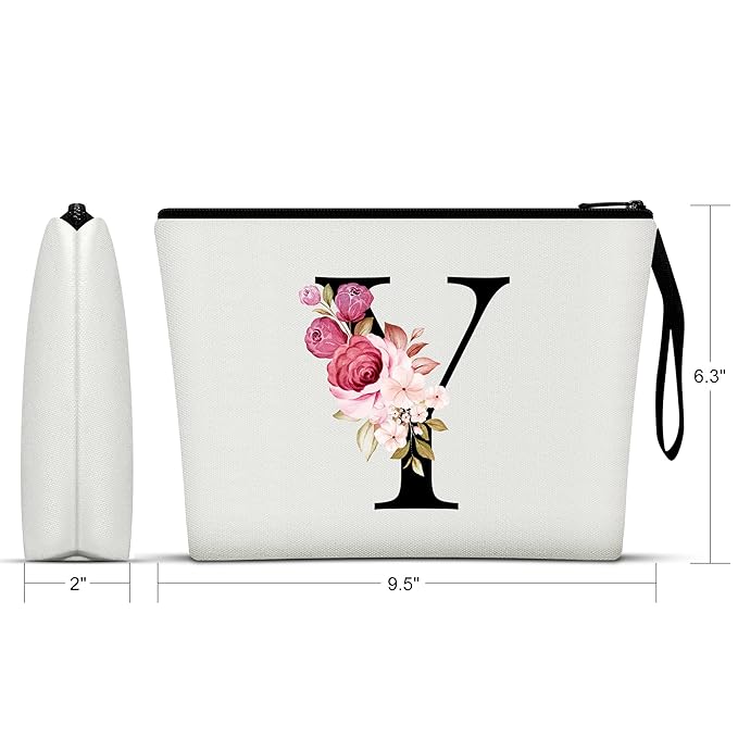 Vavabox A-Z Personalized Makeup Bag, Birthday Gifts for Women Mom, Gifts for Best Friend, Bride Bridesmaid Cosmetic bag (Y, White)