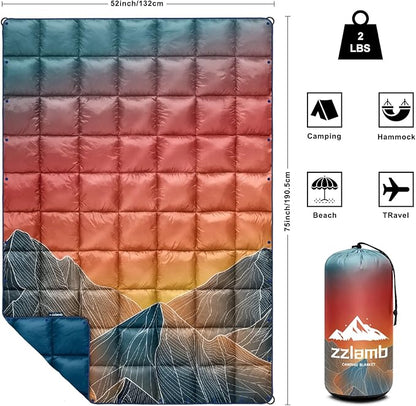 zzlamb Camping Blanket for Cold Weather,Outdoor Puffy Blanket Portable Down Alternative,Windproof Warm Cloak with Snaps,Cozy Quilt Backpacking Picnic RV Travel Plane Car Hammock Beach Climbing