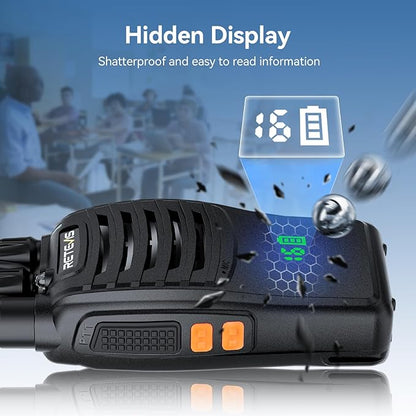 Retevis H-777H Walkie Talkies with Earpiece,2 Way Radio Long Range, Hidden Screen,USB-C Charging,Emergency Alarm,Portable FRS Two-way Radios with Base Station for Consumer Services Healthcare(10 Pack)