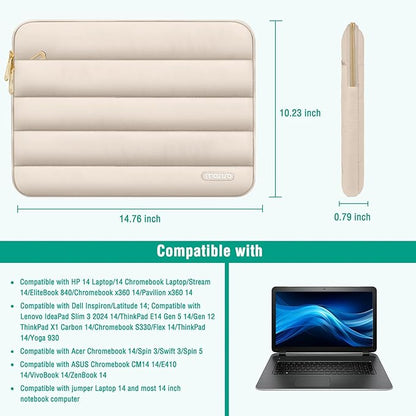 MOSISO 14 inch Laptop Case, 14 inch Puffy Laptop Sleeve Compatible with HP Lenovo Dell ASUS Acer, HP Stream, Dell Latitude, Lenovo IdeaPad, Polyester Horizontal Bag with Small Case, Sand