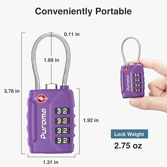 Puroma 2 Pack TSA Approved Luggage Locks, 4 Digit Combination Travel Locks Resettable Code Lock with Zinc Alloy Body for Suitcase, Toolbox, Backpack, Bag, Gym Locker (Basic Purple Dark)