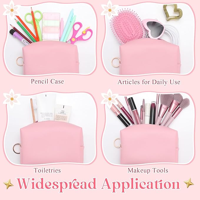Chunful 24 Pcs Preppy Makeup Bag PU Leather Cosmetic Bag Bulk Makeup Plain Pouch Waterproof Toiletry Purse for Women Traveling Preppy Pencil Case Travel Purse Cosmetic(Peach Pink)