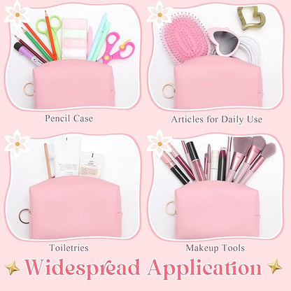 Chunful 24 Pcs Preppy Makeup Bag PU Leather Cosmetic Bag Bulk Makeup Plain Pouch Waterproof Toiletry Purse for Women Traveling Preppy Pencil Case Travel Purse Cosmetic(Peach Pink)