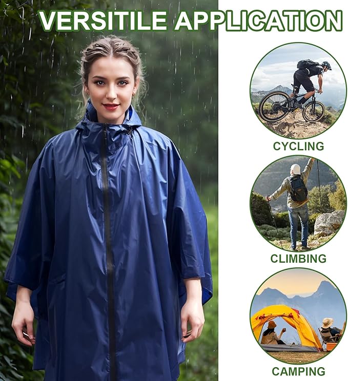 Hooded Rain Ponchos for Adult - Rain Coat and Rain Jacket with Waterproof Pocket and Zipper