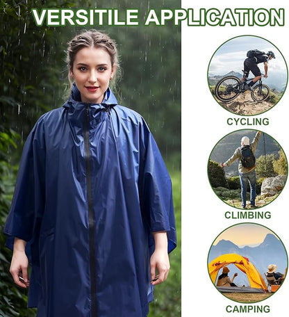 Hooded Rain Ponchos for Adult - Rain Coat and Rain Jacket with Waterproof Pocket and Zipper