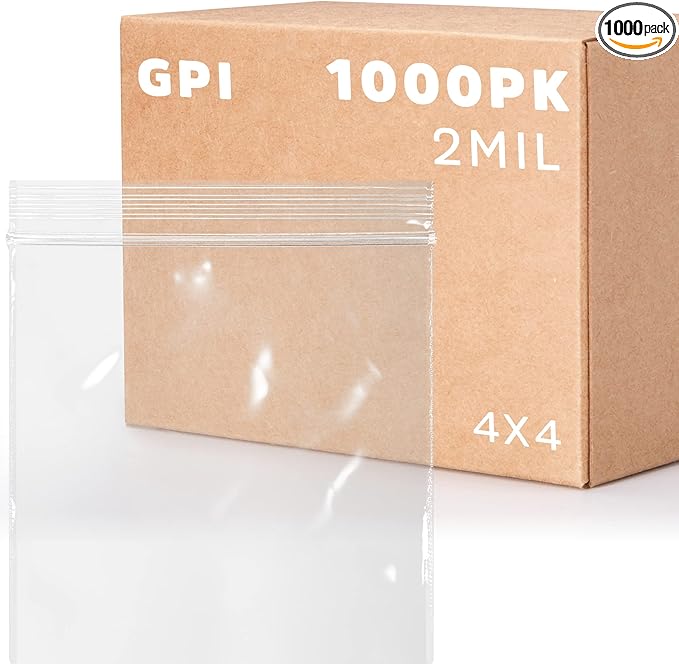 Clear Plastic Reclosable Zip Bags - Bulk GPI Case of 1000 4" x 4" 2 mil Thick Strong & Durable Poly Baggies With Resealable Zip Top Lock For Travel, Storage, Packaging & Shipping.