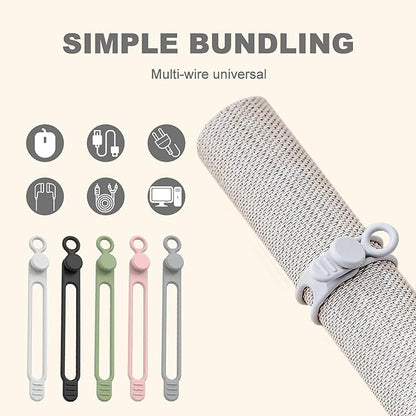 Data Cable Organizer, 2025 Upgrade Silicone Headphone Organizers, Silicone Cable Ties Reusable Cable Management Organizers Multipurpose Elastic Cord Organizer for Bundling and Fastening Cables (10Pcs)