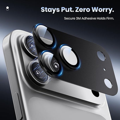 Hoerrye for iPhone 17 Pro Max Camera Lens Protector - [12FT Shatterproof Military Grade] [Strong Adsorption] Metal 9H+ Tempered Glass Camera Screen Full Cover Case Friendly,Black