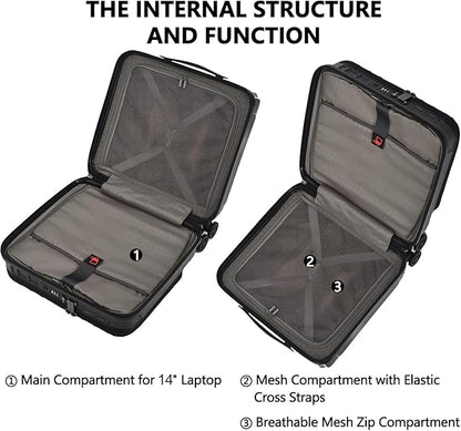 TydeCkare 16" Carry on Luggage with 2 Laptop Compartments, Lightweight Hardshell ABS+PC Suitcase with Dual Control TSA Lock, with YKK Zipper, 4 Spinner Silent Wheels, for Business Travel, Black