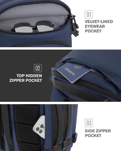 Tolaccea Travel Backpack Carry On 40L, Laptop Backpack with 3 Packing Cubes, Flight Approved Duffel Luggage Bag for Men Women, Water-resistant Large Business Rucksack Daypack, Fits 15.6" Laptop, Navy
