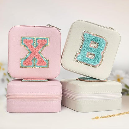 SANDJEST Personalized Jewelry Box, Pink Travel Jewelry Box with Initial X, Small Monogrammed Jewelry Case Organizer for Girls Women Teen Kids, Mini Travel Essentials Gifts for Birthday Christmas