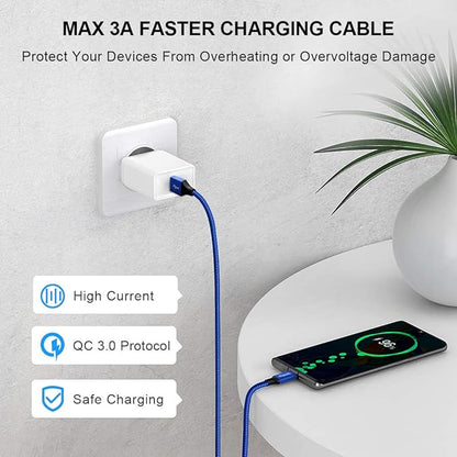 etguuds USB A to USB C Cable 6ft, 2-Pack, 3A Fast Charging Type C Charger Cord for iPhone 17 16 15 Pro Max 16e 17 Air, Samsung Galaxy S25 S24 S23 S22 S21 S20 A17 A16 A56 A55 Flip Fold, Blue