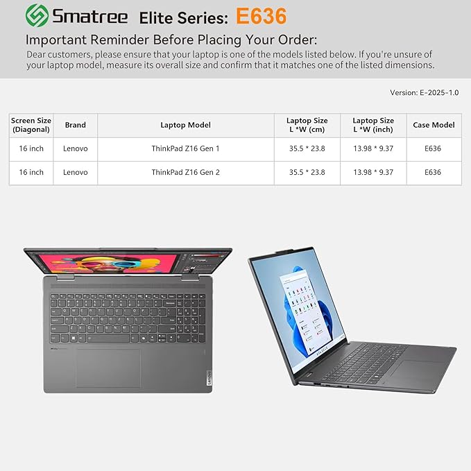 Smatree Laptop Sleeve for 16 inch Lenovo ThinkPad Z16 Gen 2/1, Protective Laptop Case with Accessory Pocket, YKK Zipper, Patented Super-Corner Design(E636)