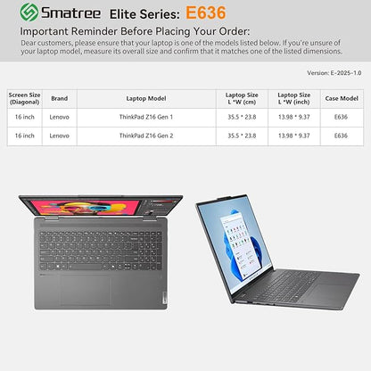 Smatree Laptop Sleeve for 16 inch Lenovo ThinkPad Z16 Gen 2/1, Protective Laptop Case with Accessory Pocket, YKK Zipper, Patented Super-Corner Design(E636)