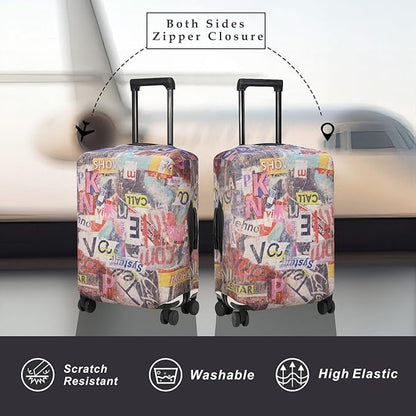 Explore Land Travel Luggage Cover Suitcase Protector Fits 18-22 Inch Case (Retro Pictorial, S)