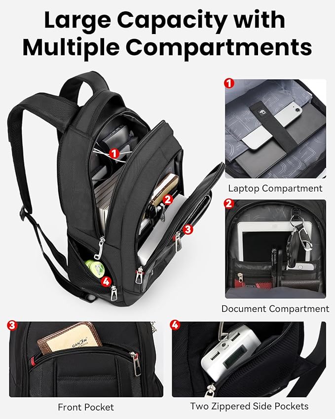 CROSSGEAR Travel Laptop Backpack, Large Computer Business Backpack Fits 17.3 Inch Laptop, Multi-pocket, Breathable Padded, Water Resistant Casual Daypacks for Men Women