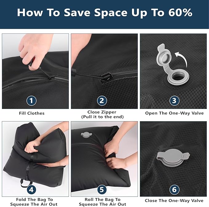 Dobaly 24L Vacuum Bags for Travel, IP67 Reusable Vacuum Seal Bags for Carry On Suitcases Vacuum Packing Cubes for Luggage and Backpack Space Saver Lightweight&Durable(1PC No Pump)