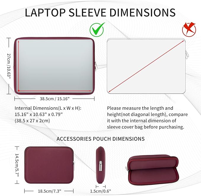 RAINYEAR 15.6 Inch Laptop Sleeve Case Soft Fluffy Lining Zipper Padded Cover Carrying Bag with Accessories Pouch, Compatible with 15.6" Notebook Computer Chromebook (Red, Upgraded Version)