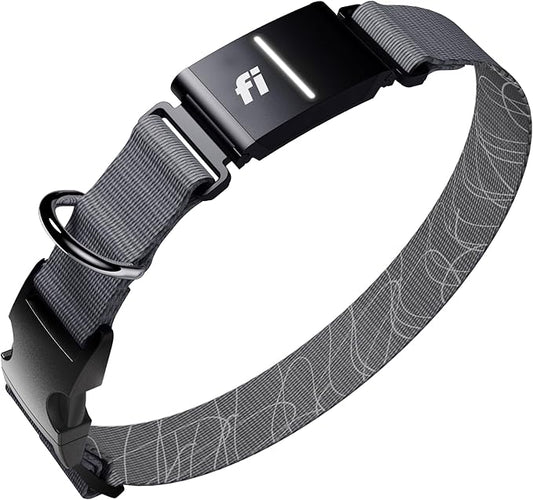 New Fi Series 3+ Smart Dog Tracker Collar [12 Month Membership Included] GPS Tracker for Dogs with Health & Behavior Monitoring, Escape Alerts, Waterproof, LED, Apple Watch Compatible (Gray, Medium)