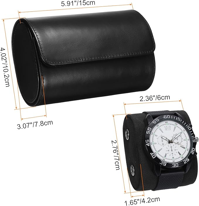 HARFINGTON Watch Roll Travel Case 2 Slot Portable Leather Watch Case for Men and Women, Watches Storage Organizer with Removable Pillows for Traveling, Display, Home Storage, Dark Black