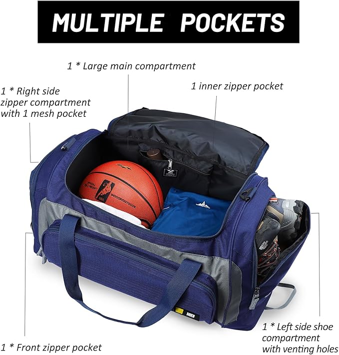 MIER Large Gym Bag for Men Sports Duffle Bag with Shoe Compartment 60L Lightweight Duffel Bags for Workout Fitness Travel