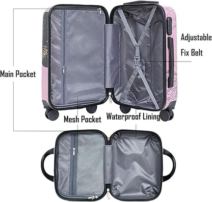 Stylish ABS+PC Material Luggage Set Butterfly Printed 4Pcs Set 14"+20"+24"+28" Suitcased for Family Travel and 2Pcs Set 14"+20" Cabin Size Trolley Bag with Silent 360° Spinner (Pink, 14+20inch)