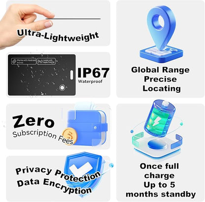 [2025 New] Wallet Tracker Card, Certifed by Apple Find My & Google's Find Hub, Android airtag, Item Locator, Credit Card Size Tracker, Card Holder Tracker, Keys, Bags (Black, 1 Pack)