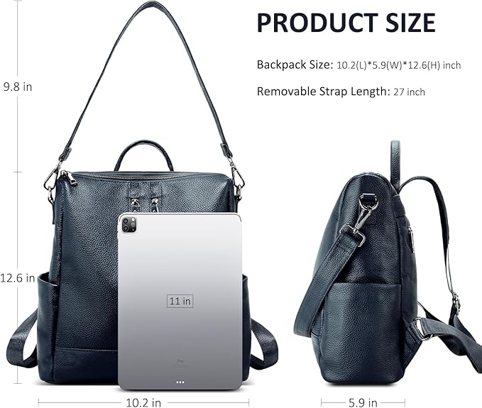 Genuine Leather Backpack Purse for Women: Fashion Ladies Convertible Backpack Designer Shoulder Handbag for Travel
