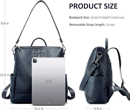 Genuine Leather Backpack Purse for Women: Fashion Ladies Convertible Backpack Designer Shoulder Handbag for Travel