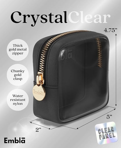 Embla Clear Cosmetic Bag Makeup Case, Clear Zipper Make Up Pouch and Toiletry Travel Tote, Cute Skincare Pouches for Women Girls, Preppy Purse Cosmetic Organizer, Mini Makeup Bags, Black