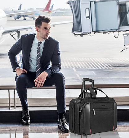 EMPSIGN Rolling Briefcase Laptop Bag,17.3" Computer bag with wheels, Water Repellent Travel Roller Underseat Bag with RFID Blocking Pocket,Rolling Work Bags for women/men -Black