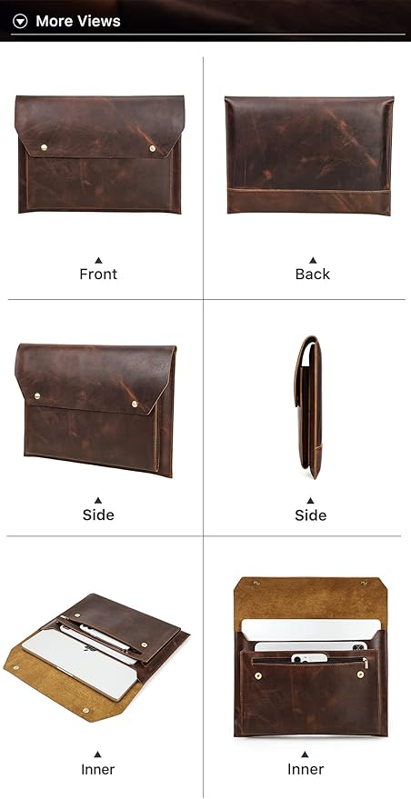 Top Grain Leather 16.2" Laptop Bag, Magnetic Snap Button Design & 3 Pockets, Compatible with MacBook Pro 16.2" A2485 M1 Max 15" Touch Bar A2141 A1707 Pro 16" Touch ID A1990, Coffee 16.2 Inch