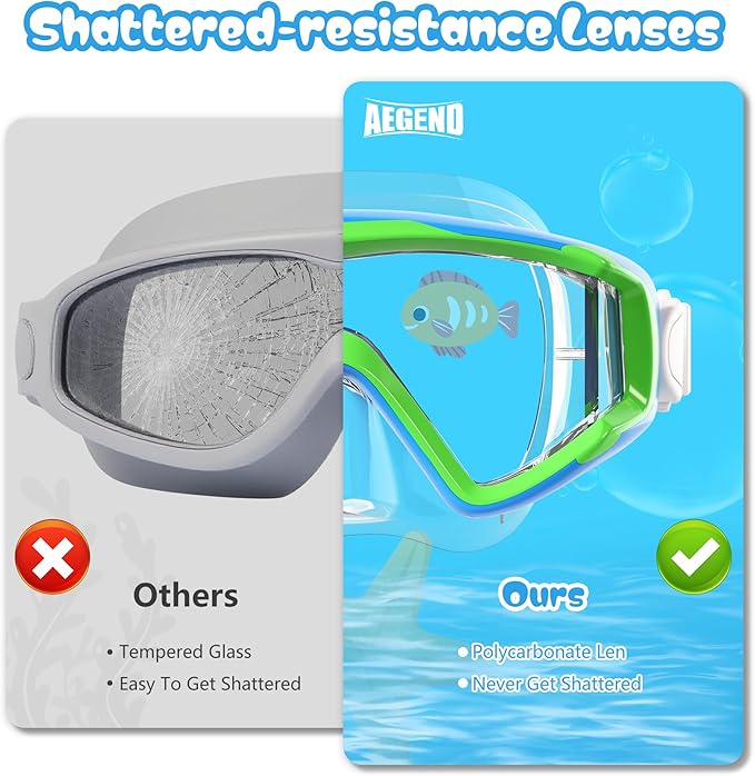 Aegend Snorkeling Gear for Adults Youth Kids, Dry Snorkel Set Panoramic View Enhanced Anti-Leak and Anti-Fog Technology, Adjustable Strap for Snorkeling Scuba Diving Swimming with Mesh Bag