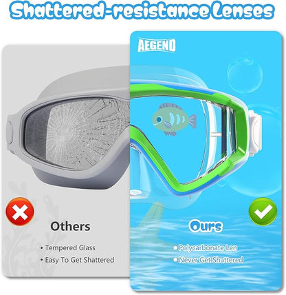 Aegend Snorkeling Gear for Adults Youth Kids, Dry Snorkel Set Panoramic View Enhanced Anti-Leak and Anti-Fog Technology, Adjustable Strap for Snorkeling Scuba Diving Swimming with Mesh Bag