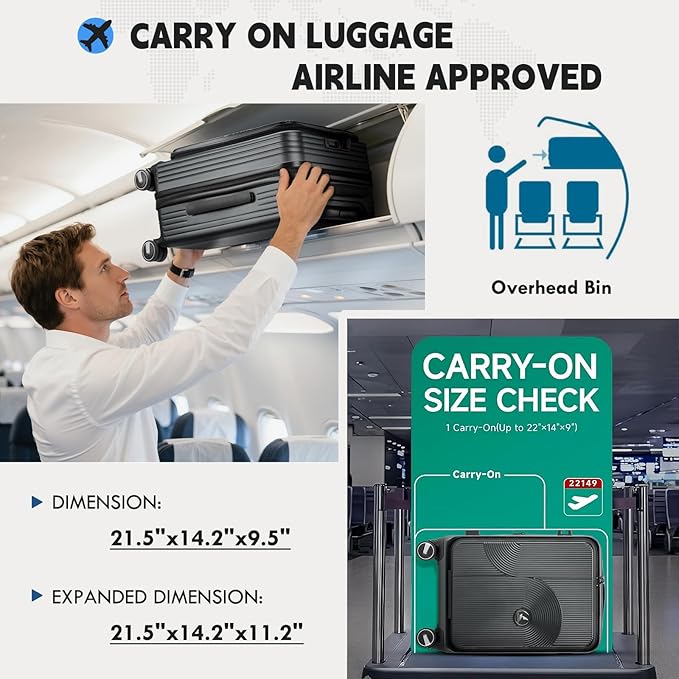 RAINSMORE Carry on Luggage Airline Approved, 20 Inch Expandable Hard Sided Carry on Suitcase with Spinner Wheels, Hard Shell Small Rolling Travel Luggages for Women Men with Tsa Lock, Grey