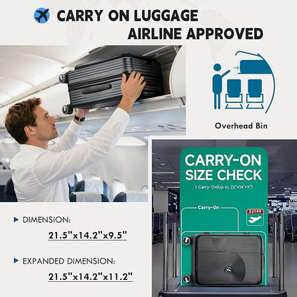 RAINSMORE Carry on Luggage Airline Approved, 20 Inch Expandable Hard Sided Carry on Suitcase with Spinner Wheels, Hard Shell Small Rolling Travel Luggages for Women Men with Tsa Lock, Grey