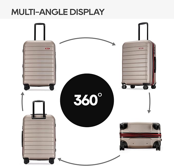 GinzaTravel ABS Luggage with TSA Locks,Large 28-Inch Expandable, and Friction-Resistant in Champagne Spinner Suitcases