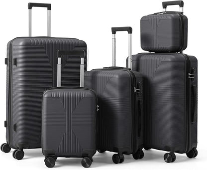 Karl home Luggage Sets 5 Piece, PP Hard Case Suitcase Set with Built-in Lock Spinner Wheels, Lightweight Durable Carry on Luggage for Business Travel - Dark Grey (12/16/20/24/28")