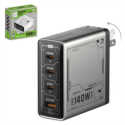 Mfish 140W USB C Charger, 4-Port GaN Charger Block, Foldable Fast Laptop Charger Power Adapter for MacBook Pro/Air, iPad Pro, iPhone 16 Pro, Galaxy S25/S24, Steam Deck, Google Pixelbook, and Tablet