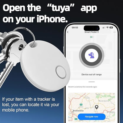 Tacker Tags-2 Pack, Bluetooth Tracker, Keys Finder and Item Locator for Keys, Bags Luggage, Suitcases and Wallet, Tracking Tags, Works with TUYA APP, Both iOS and Android Compatible, White