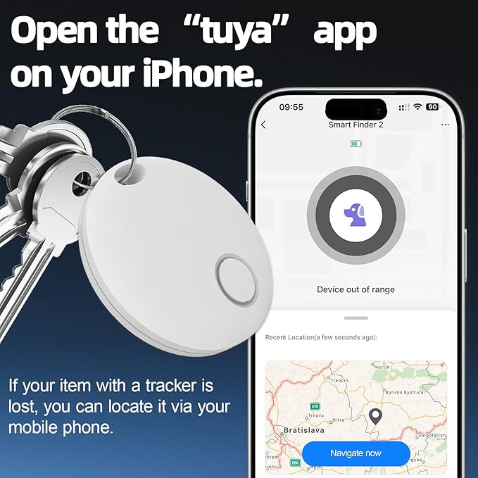 Tracker Tags 4 Pack, Luggage Tracking Tags Compatible with TUYA App and Smart Life APP, Both iOS and Android Compatible, Key Finder Locator with Sound, Smart Tag, Item Finder for Keys, Bags