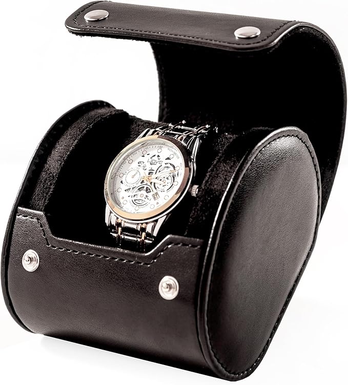 MR.OKAY Single Watch Travel Case-Classic Leather Watch Case With Superb Texture.Portable Watch Roll Or Organizer For Storage And Display.Men's Great Gift For Traveling, 100% Handmade by Artisans