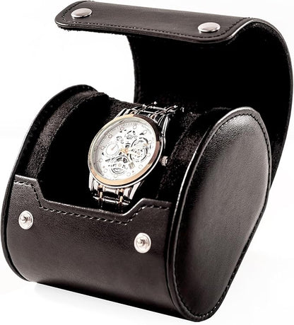 MR.OKAY Single Watch Travel Case-Classic Leather Watch Case With Superb Texture.Portable Watch Roll Or Organizer For Storage And Display.Men's Great Gift For Traveling, 100% Handmade by Artisans