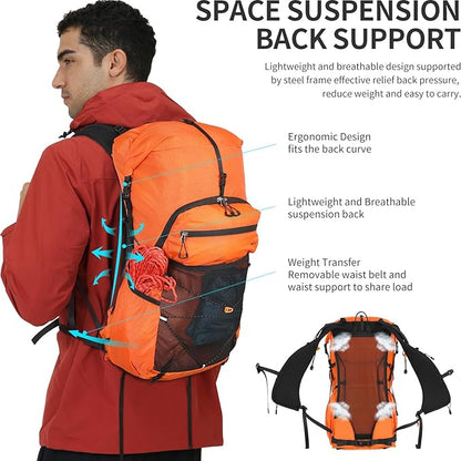 IX INOXTO Hiking Backpack for Men and Women, 30L Waterproof Camping Backpack with 3L Water Bladder and Rain Cover, Lightweight Outdoor Sport Travel Daypack Rucksack for Climbing Cycling (Orange)