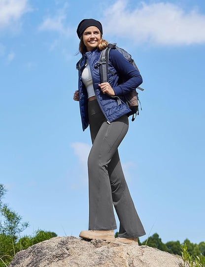 baleaf Women's Fleece Lined Pants Winter Thermal Water Resistant Crossover Flare Leggings Warm Bootcut Hiking Outdoor
