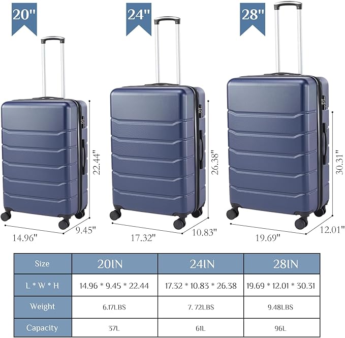 OLIXIS 21 Inch Carry-On Luggage, Hardside Suitcase with Spinner Wheels, Lightweight ABS Hard Shell Travel Luggage, TSA Approved Lock, Expandable Small Suitcase for Business & Travel–Blue